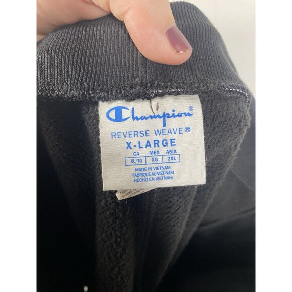 Champion Cut Off Sweatpants Jogger Shorts XL Mens Reverse Weave Black Print Gym - Picture 9 of 12